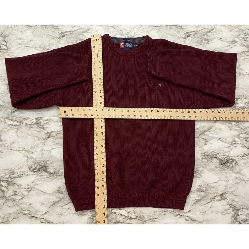 CHAPS Ralph Lauren Hand Framed Mens Sweater Size XL Burgundy Pullover Emb Logo - Picture 6 of 8